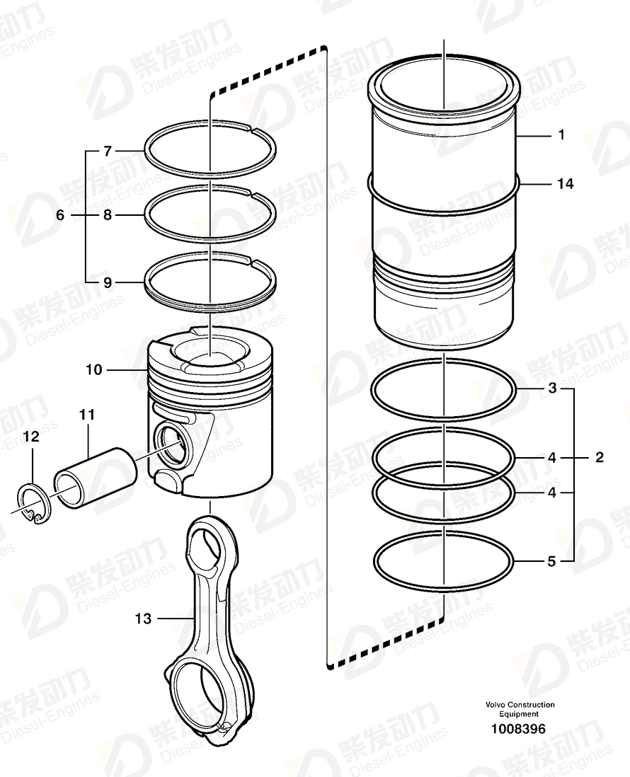 VOLVO Cylinder liner kit 22235061 Drawing