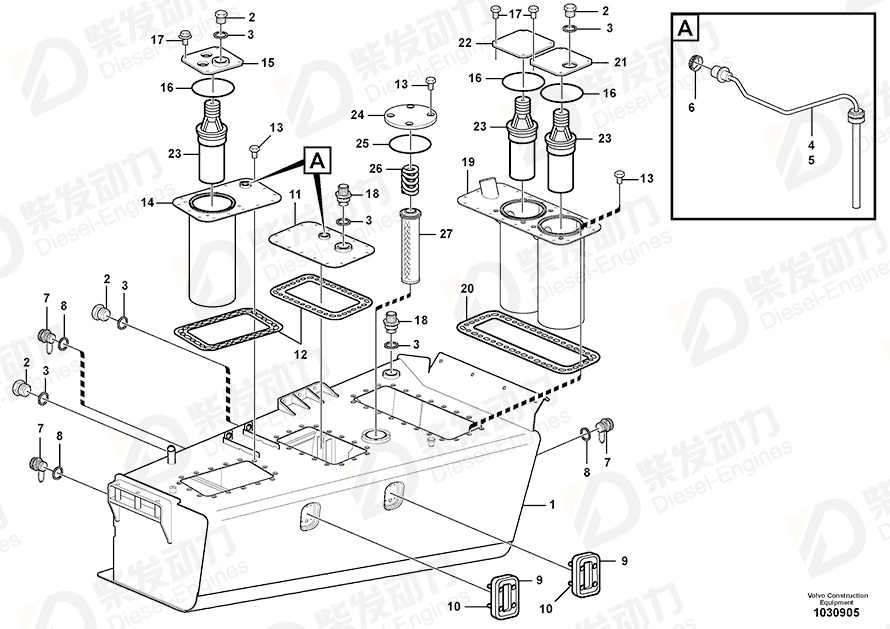 VOLVO Hydraulic fluid tank 15159905 Drawing