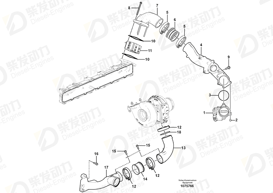 VOLVO Charge air pipe 15163032 Drawing