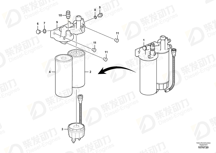 VOLVO Fuel filter housing 22035823 Drawing