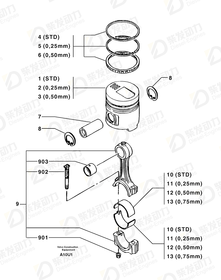 VOLVO Piston rings (kit) 7416495 Drawing