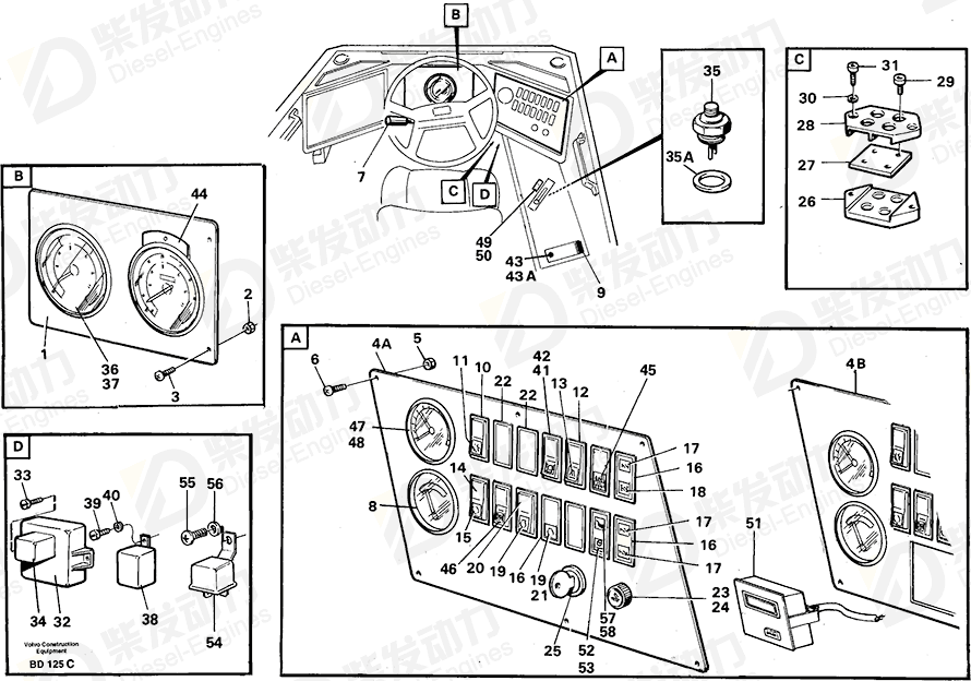 VOLVO Instrument plate 11057304 Drawing