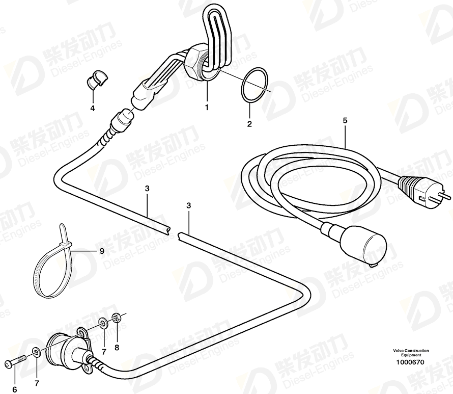 VOLVO Engine heater 11705831 Drawing VOLVO Engine heater 11705831 Drawing