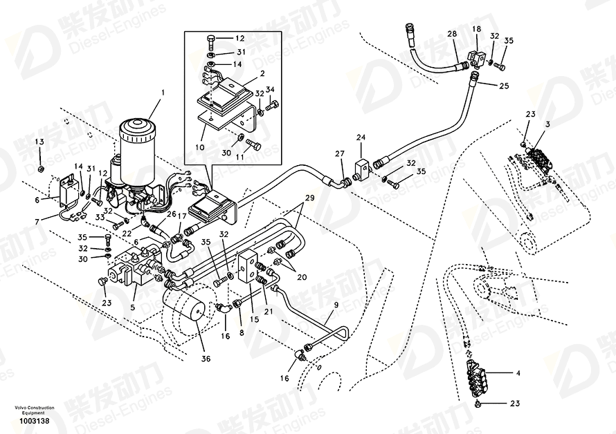 VOLVO Hose assembly SA9453-03725 Drawing VOLVO Hose assembly SA9453-03725 Drawing