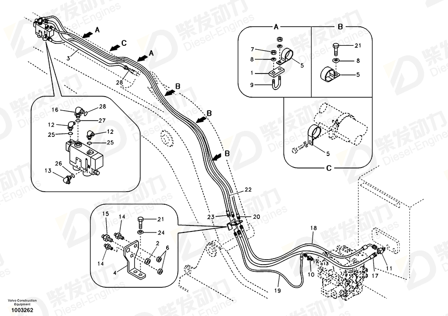 VOLVO Hose SA9466-03615 Drawing VOLVO Hose SA9466-03615 Drawing