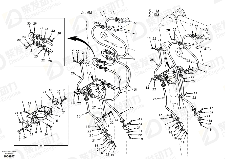 VOLVO Hose SA14880009 Drawing VOLVO Hose SA14880009 Drawing