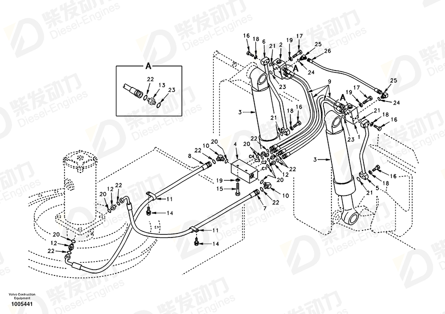 VOLVO Hose assembly 938564 Drawing VOLVO Hose assembly 938564 Drawing