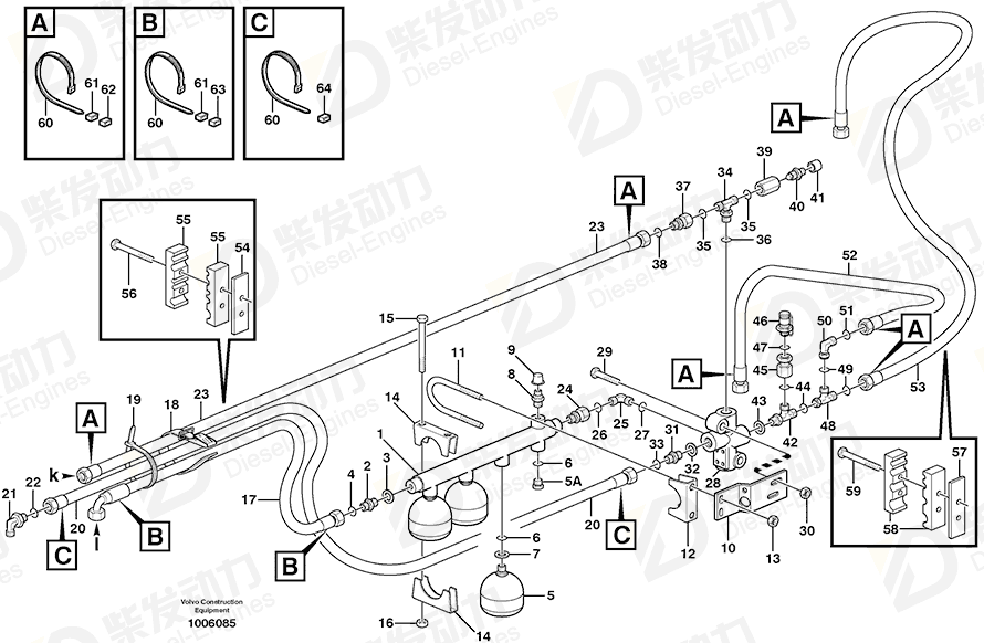 VOLVO Hose assembly 935551 Drawing VOLVO Hose assembly 935551 Drawing