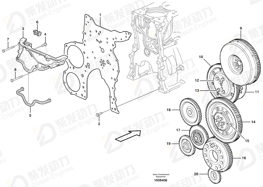 VOLVO Timing gear cover 20728511 Drawing VOLVO Timing gear cover 20728511 Drawing
