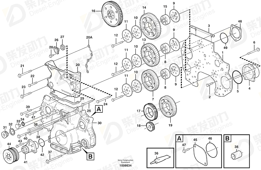 VOLVO Timing gear cover 3169648 Drawing