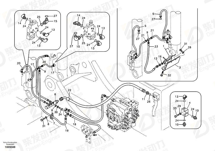 VOLVO Hose assembly SA9451-02330 Drawing VOLVO Hose assembly SA9451-02330 Drawing