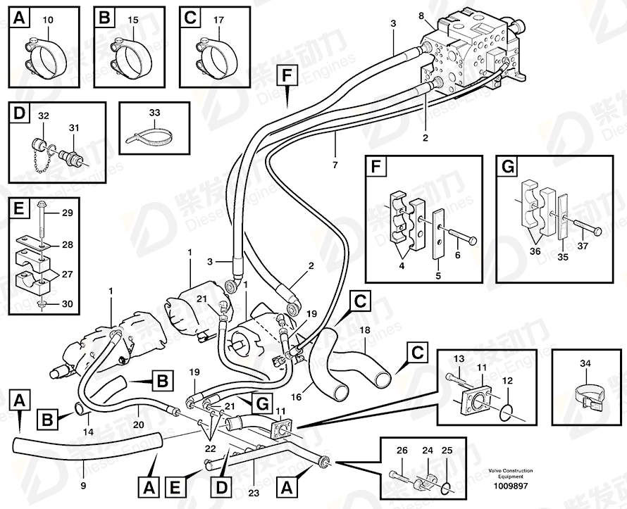 VOLVO Hose assembly 936577 Drawing VOLVO Hose assembly 936577 Drawing