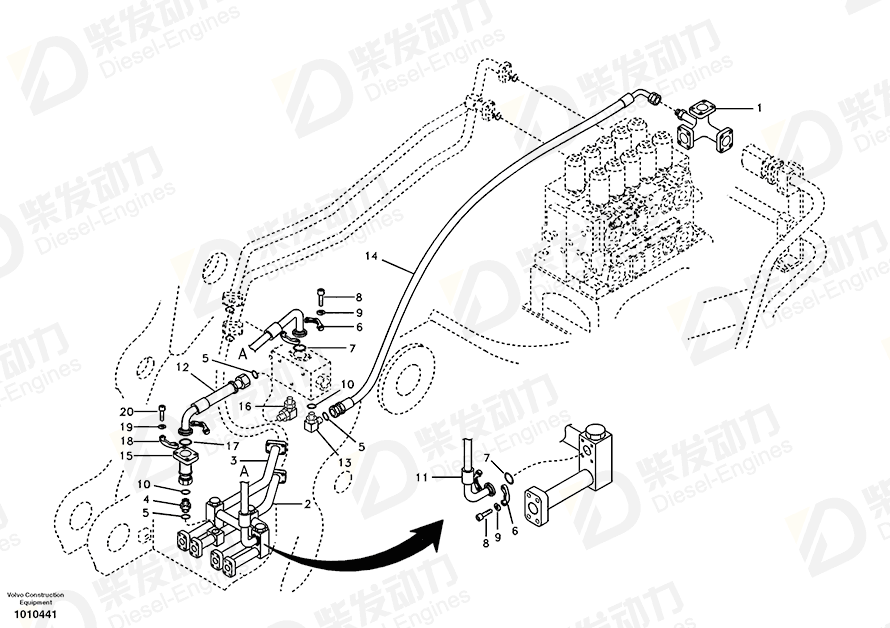 VOLVO Hose assembly SA9453-35239 Drawing VOLVO Hose assembly SA9453-35239 Drawing