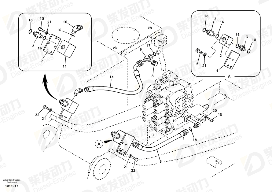 VOLVO Hose assembly 14880282 Drawing VOLVO Hose assembly 14880282 Drawing