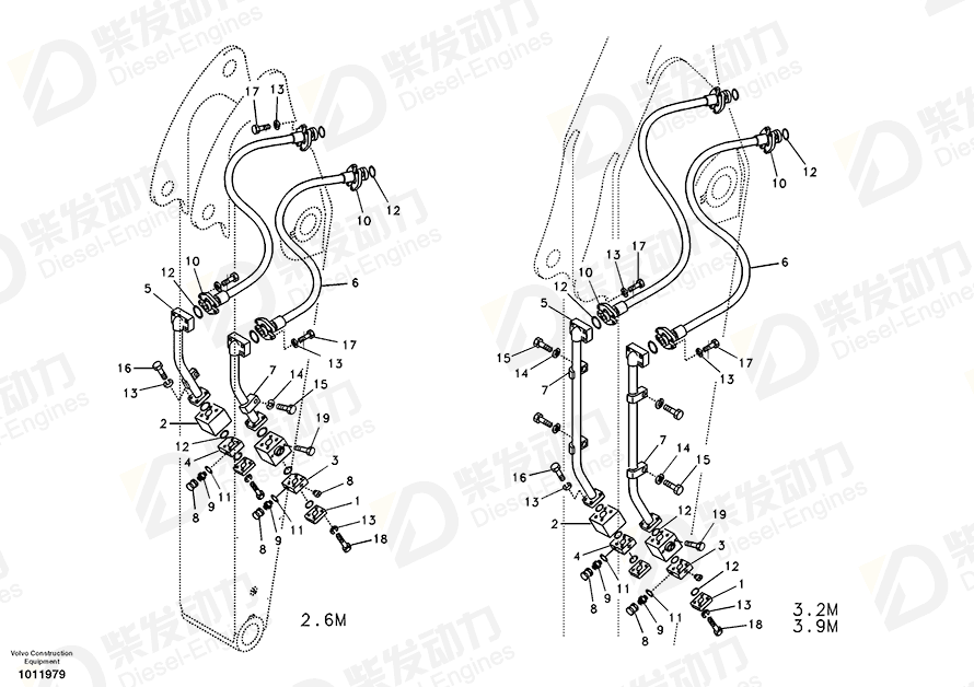 VOLVO Hose assembly 936988 Drawing VOLVO Hose assembly 936988 Drawing