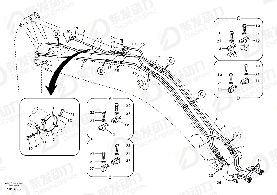 VOLVO Hose assembly 936222 Drawing VOLVO Hose assembly 936222 Drawing