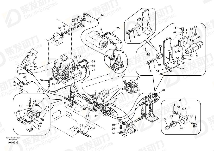 VOLVO HOSE ASSEMBLY SA9453-02232 Drawing