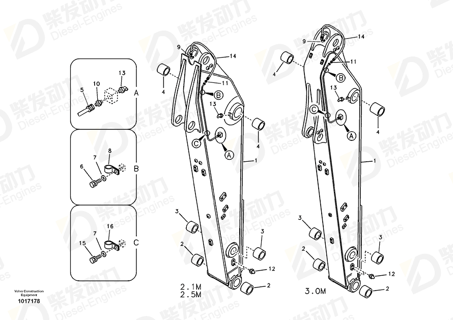VOLVO Hose assembly 14880646 Drawing VOLVO Hose assembly 14880646 Drawing