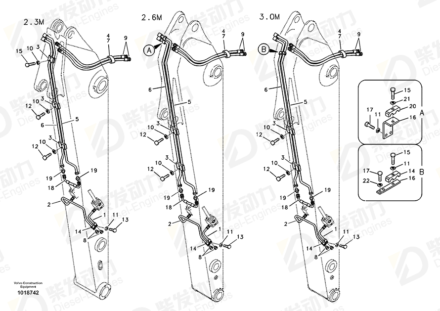 VOLVO Hose assembly 14880459 Drawing VOLVO Hose assembly 14880459 Drawing