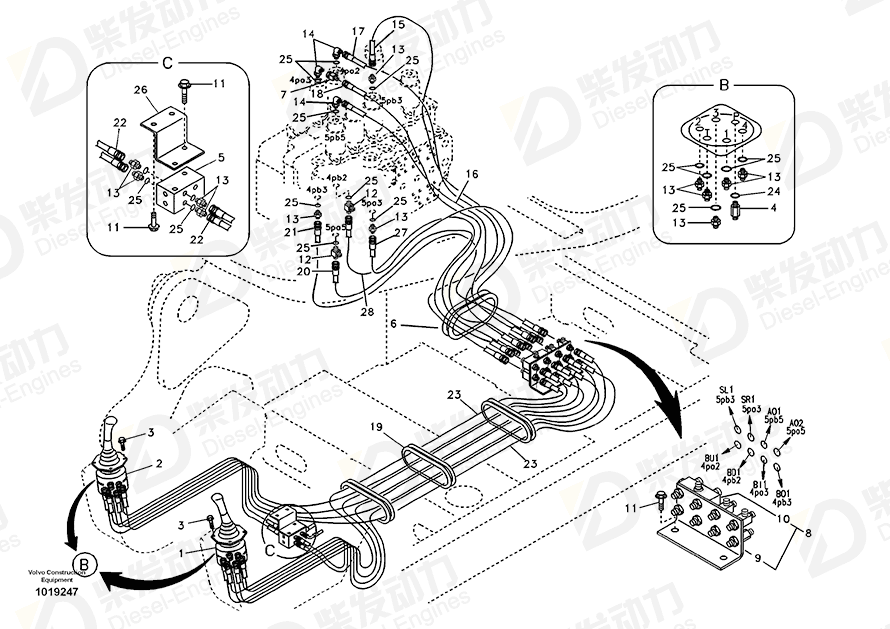 VOLVO Hose assembly SA9452-03254 Drawing VOLVO Hose assembly SA9452-03254 Drawing