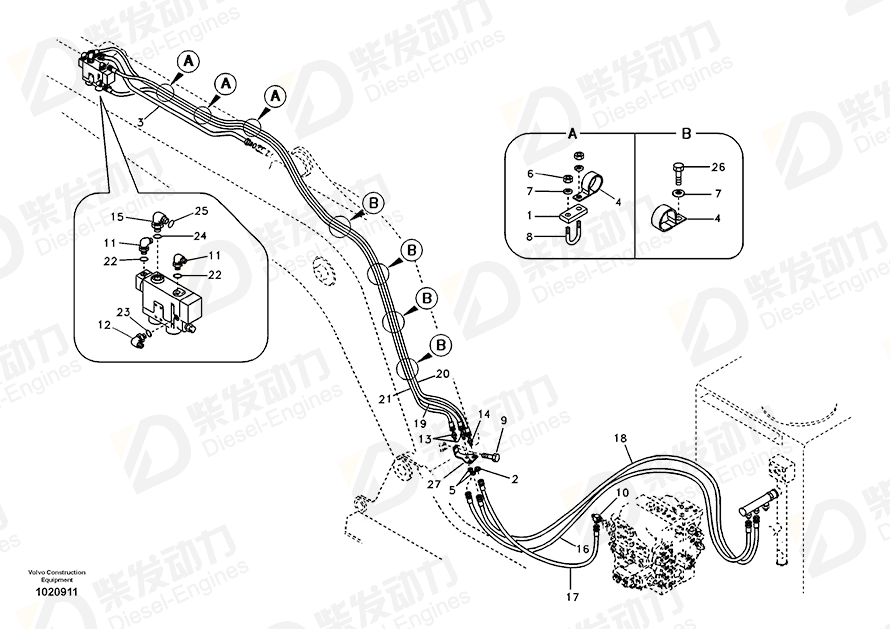VOLVO Hose assembly SA9466-04316 Drawing VOLVO Hose assembly SA9466-04316 Drawing