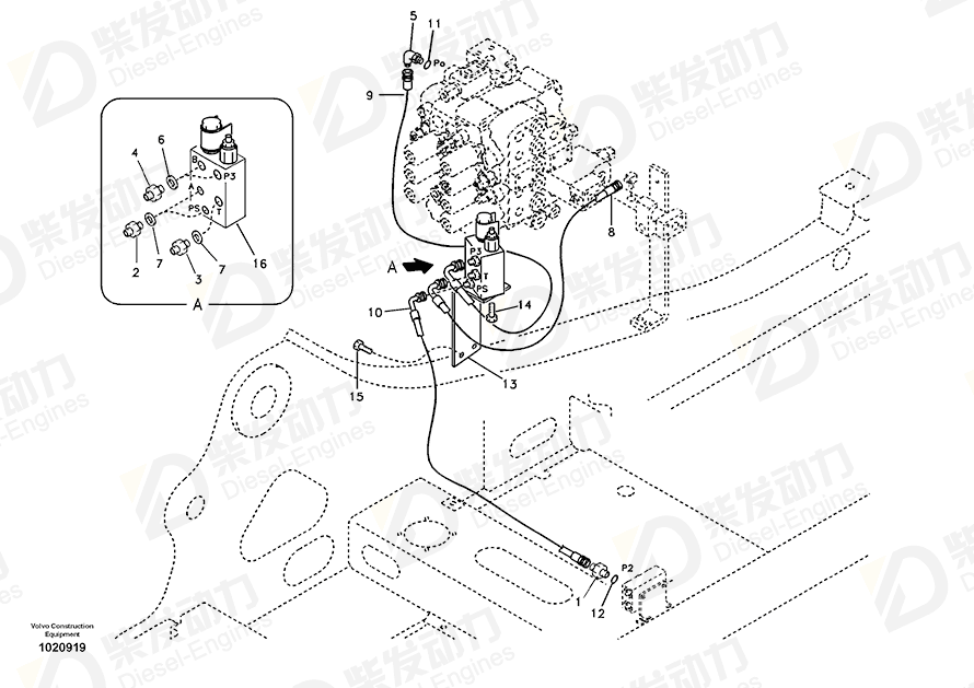 VOLVO Hose assembly SA9452-03632 Drawing VOLVO Hose assembly SA9452-03632 Drawing