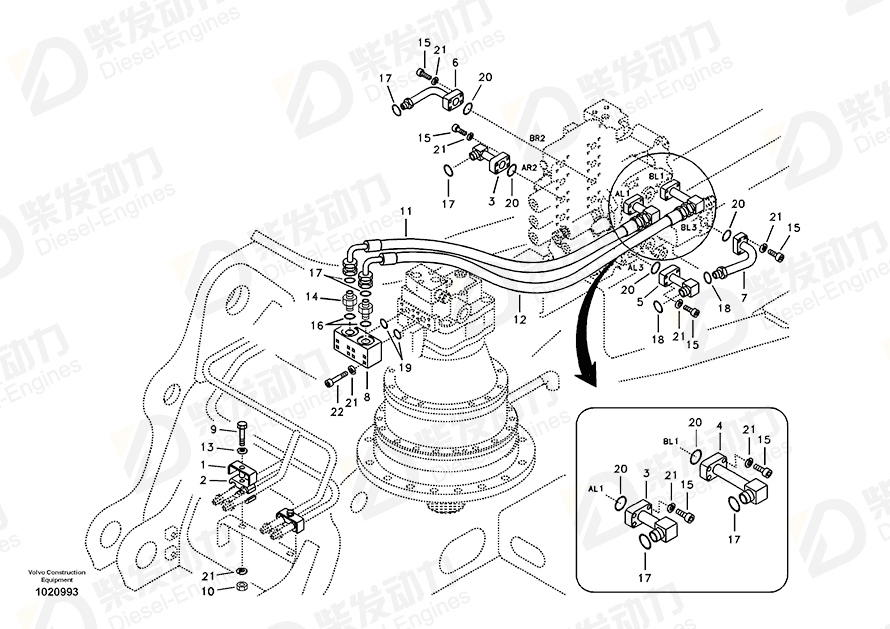 VOLVO Hose assembly 14881521 Drawing VOLVO Hose assembly 14881521 Drawing
