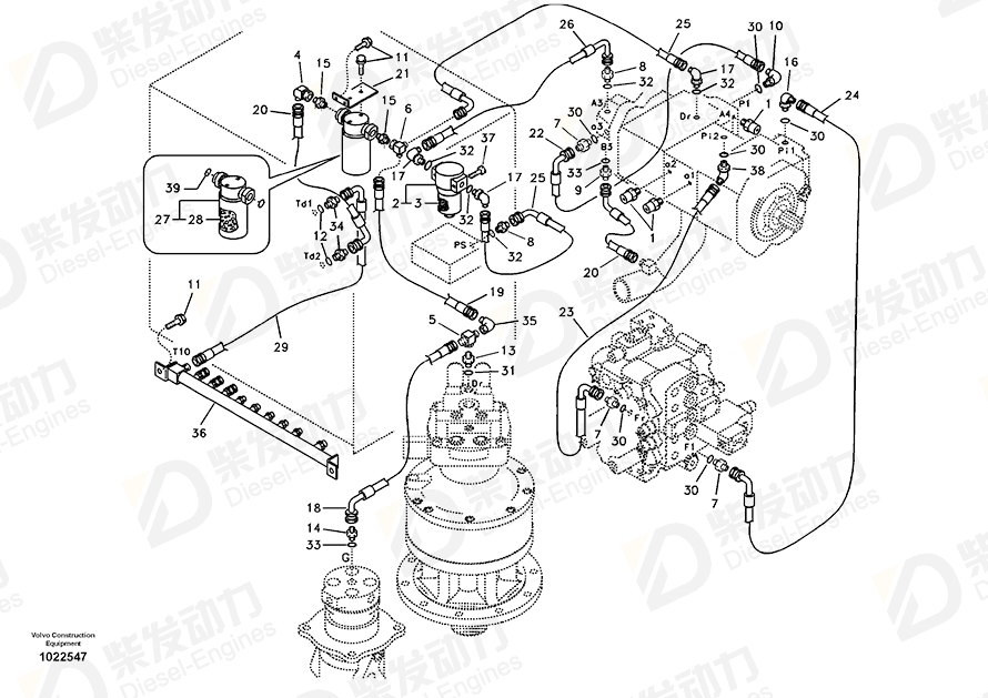VOLVO HOSE ASSEMBLY SA9452-05208 Drawing