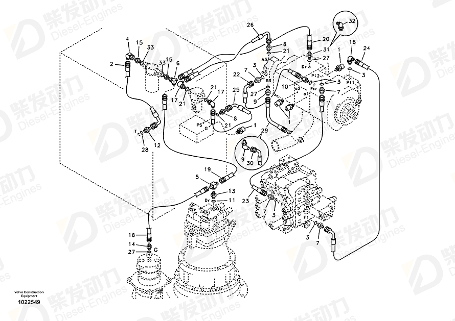 VOLVO HOSE ASSEMBLY SA9451-04244 Drawing