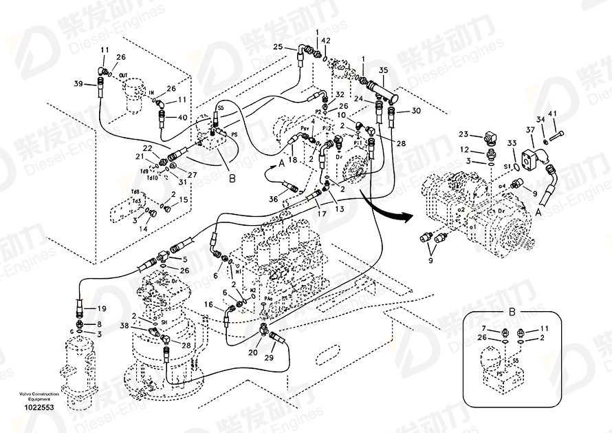 VOLVO HOSE ASSEMBLY SA9453-04322 Drawing