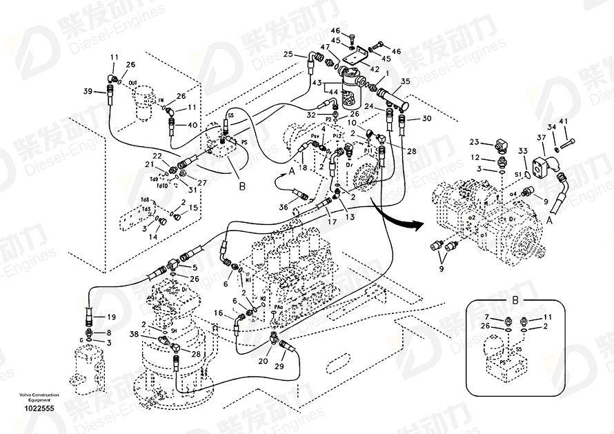 VOLVO HOSE ASSY SA9453-06215 Drawing