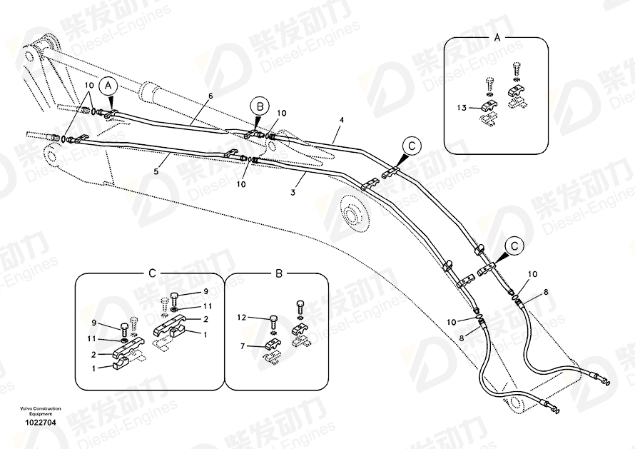 VOLVO Hose assembly 937007 Drawing
