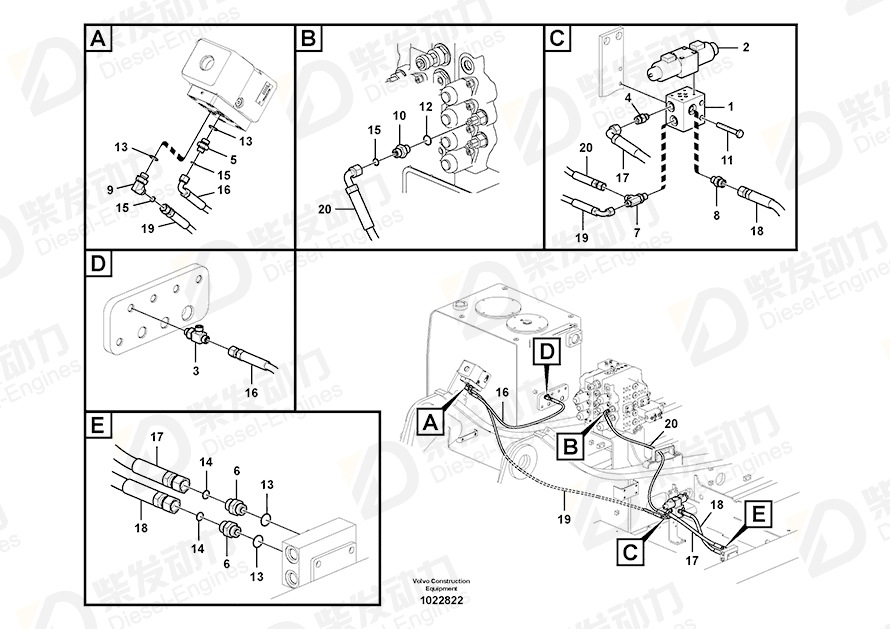 VOLVO Hose assembly 14881588 Drawing VOLVO Hose assembly 14881588 Drawing