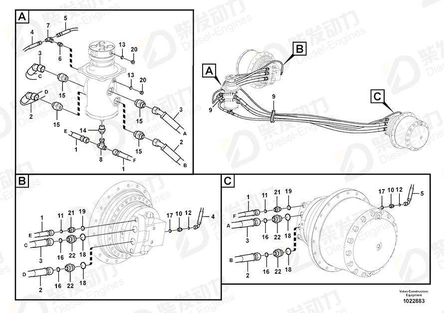 VOLVO Hose assembly 938649 Drawing VOLVO Hose assembly 938649 Drawing