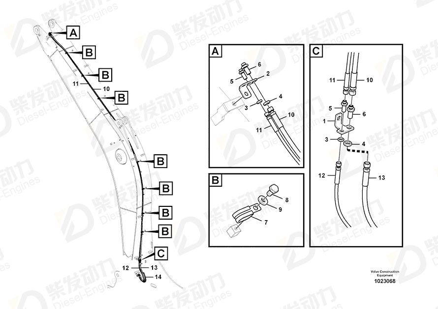 VOLVO Hose assembly 937705 Drawing VOLVO Hose assembly 937705 Drawing