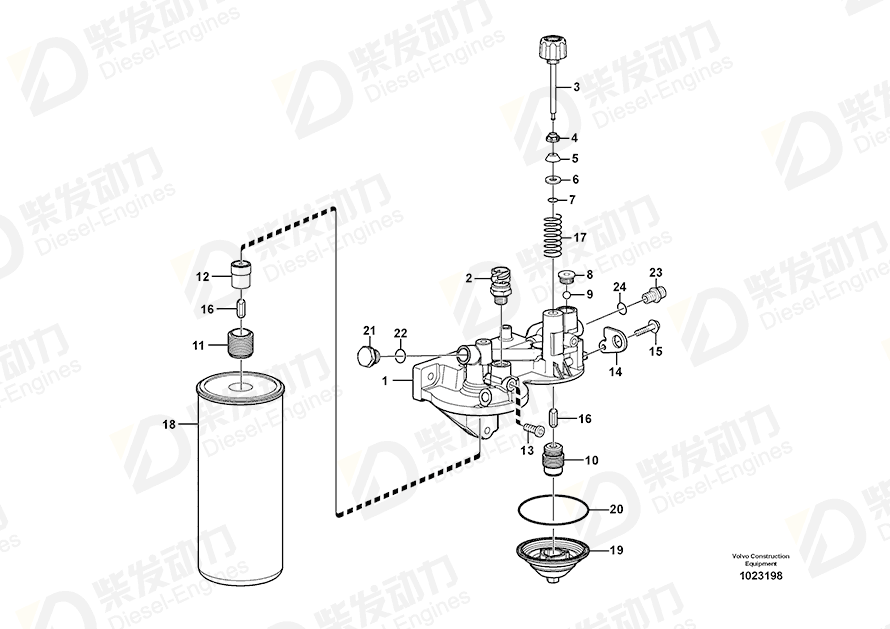 VOLVO Fuel filter housing 21023287 Drawing