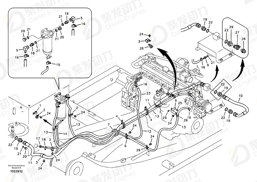 VOLVO Hose assembly 14880858 Drawing VOLVO Hose assembly 14880858 Drawing