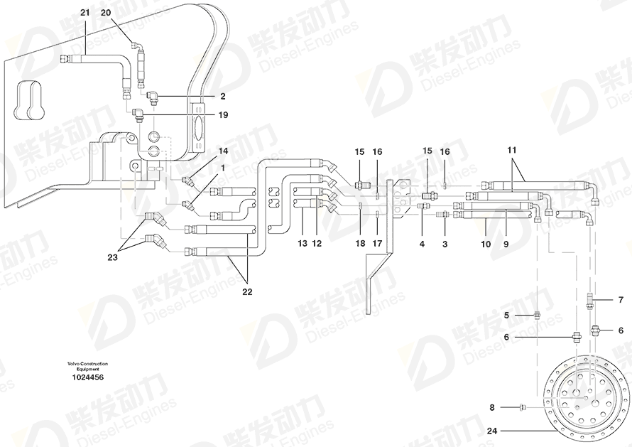 VOLVO Hose assembly 936895 Drawing VOLVO Hose assembly 936895 Drawing