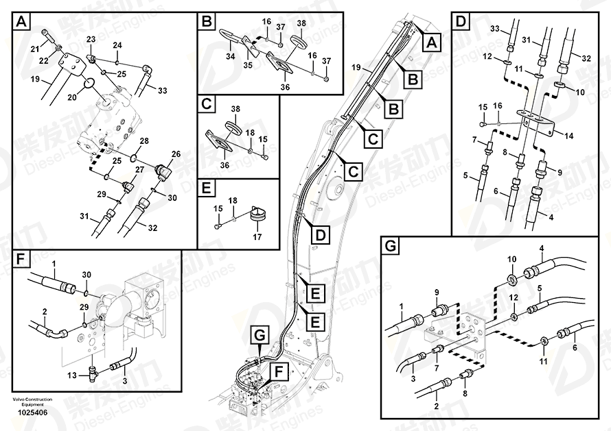 VOLVO Hose assembly 938215 Drawing VOLVO Hose assembly 938215 Drawing