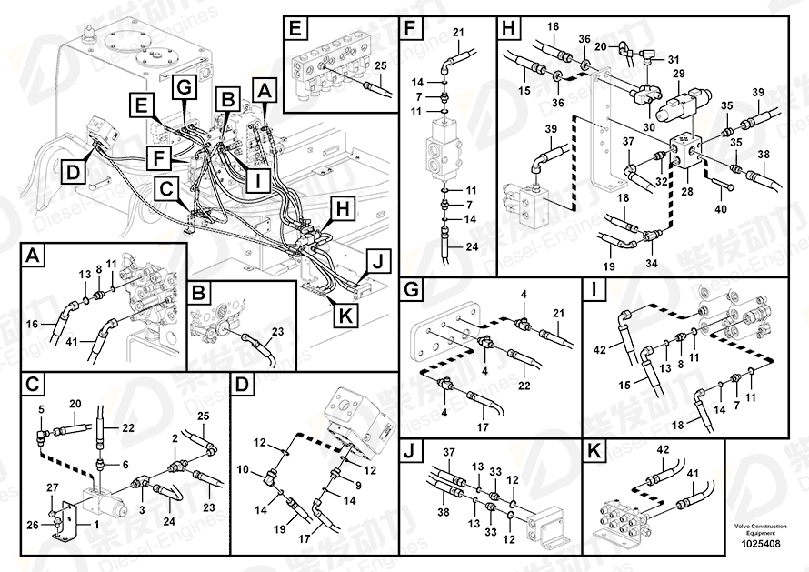 VOLVO Hose assembly 936701 Drawing VOLVO Hose assembly 936701 Drawing