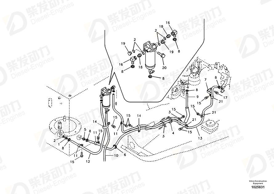 VOLVO Fuel hose 14881100 Drawing