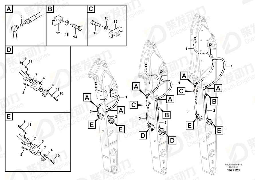 VOLVO Hose assembly 938645 Drawing VOLVO Hose assembly 938645 Drawing