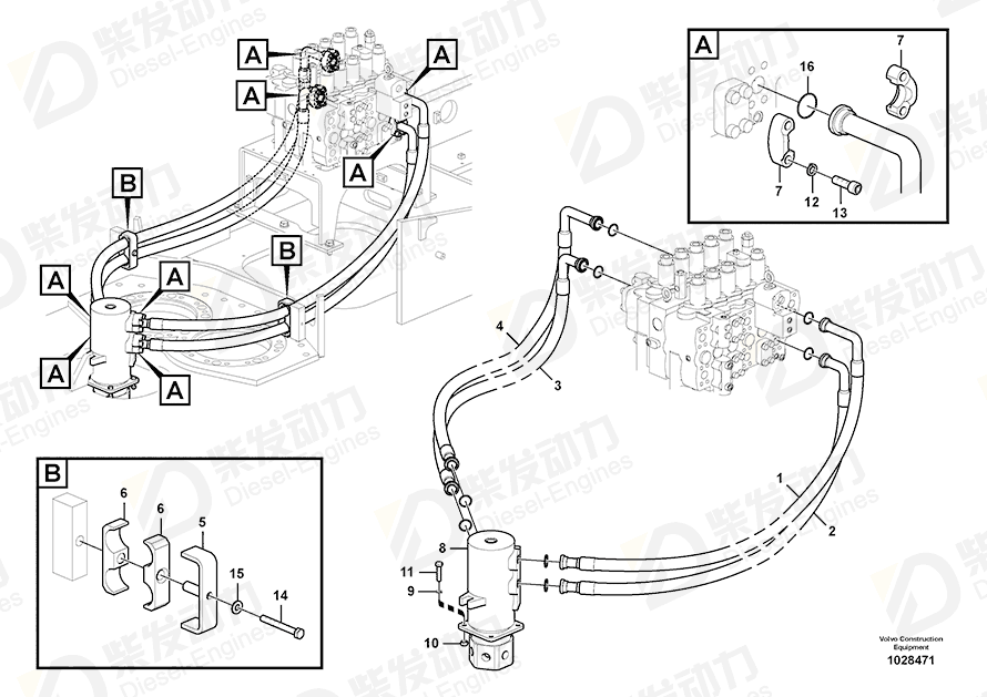 VOLVO Hose assembly 14880713 Drawing VOLVO Hose assembly 14880713 Drawing