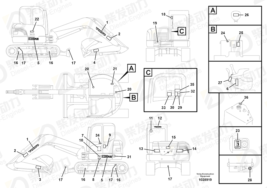 VOLVO Decal SA1192-03630 Drawing VOLVO Decal SA1192-03630 Drawing