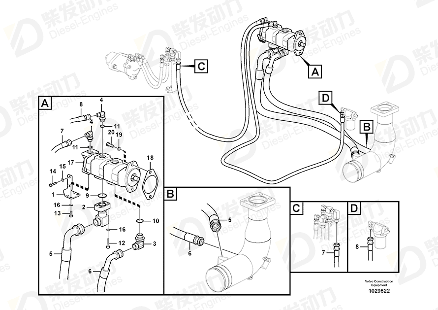 VOLVO Hose assembly SA9451-04355 Drawing VOLVO Hose assembly SA9451-04355 Drawing