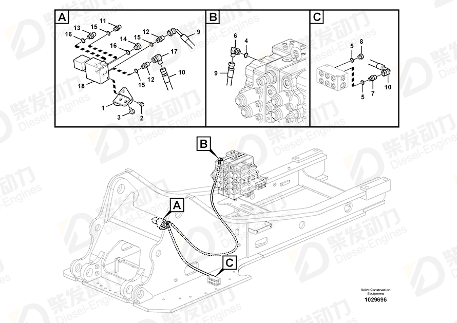 VOLVO Hose assembly SA9453-03645 Drawing