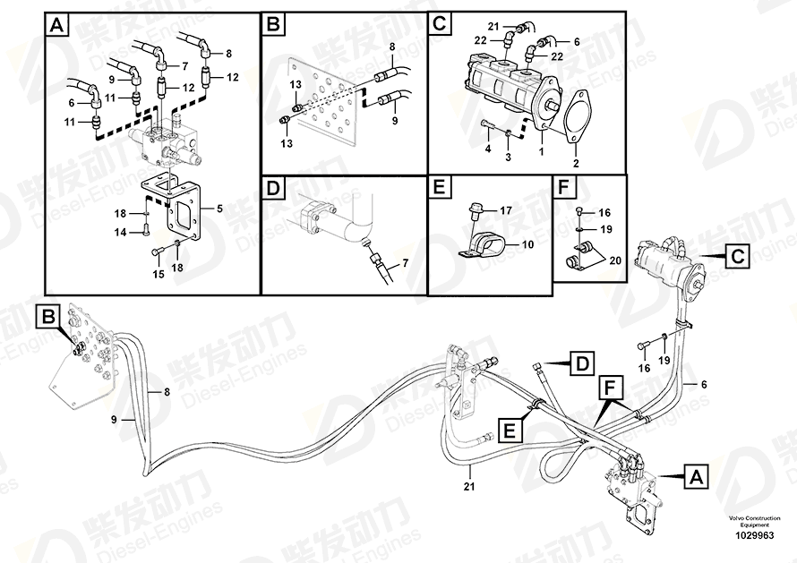 VOLVO Hose assembly 15141223 Drawing VOLVO Hose assembly 15141223 Drawing