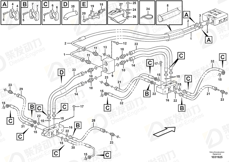 VOLVO Hose assembly 938029 Drawing