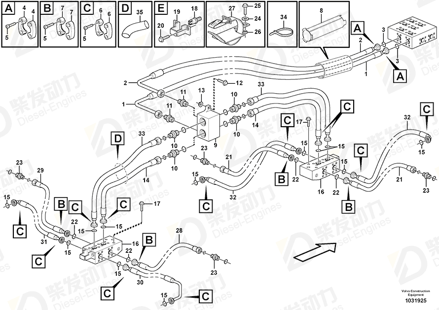 VOLVO Hose assembly 938056 Drawing VOLVO Hose assembly 938056 Drawing