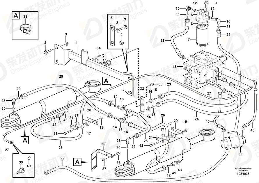VOLVO Hose assembly 938022 Drawing VOLVO Hose assembly 938022 Drawing